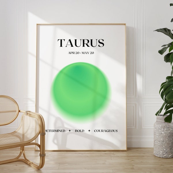 Taurus Star Sign Green Aura Printable, Taurus Birthday Gift, Zodiac Printable, High Vibrations, Girly Y2k Wall Art, Manifestation Art