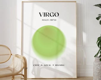 Virgo Star Sign Instant Download Print, Zodiac Art Printable, Spiritual Wall Art, Aura Gradient Poster,DIGITAL DOWNLOAD.