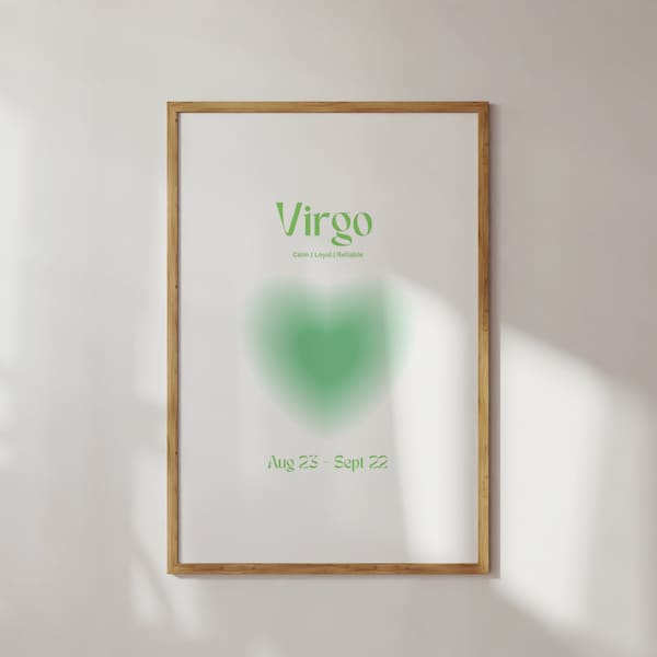 Virgo Aura Poster Print, Green Virgo Gift, Grainy Gradient, Heart Aura Poster, Girly Wall Art, Positive energy,  Digital Download