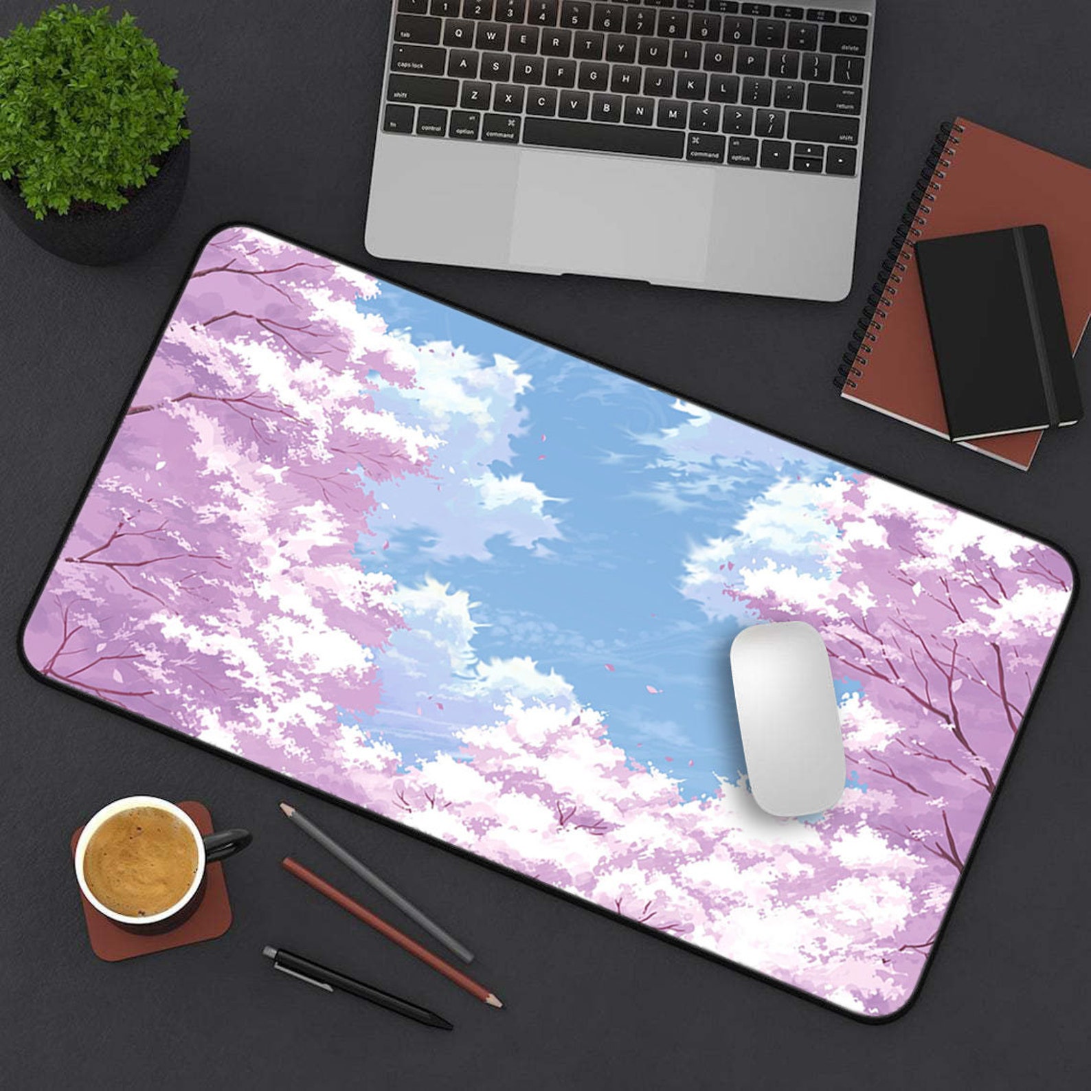 Anime Mouse Pad Cherry Blossom Pink Flowers Desk Mat Cute Etsy