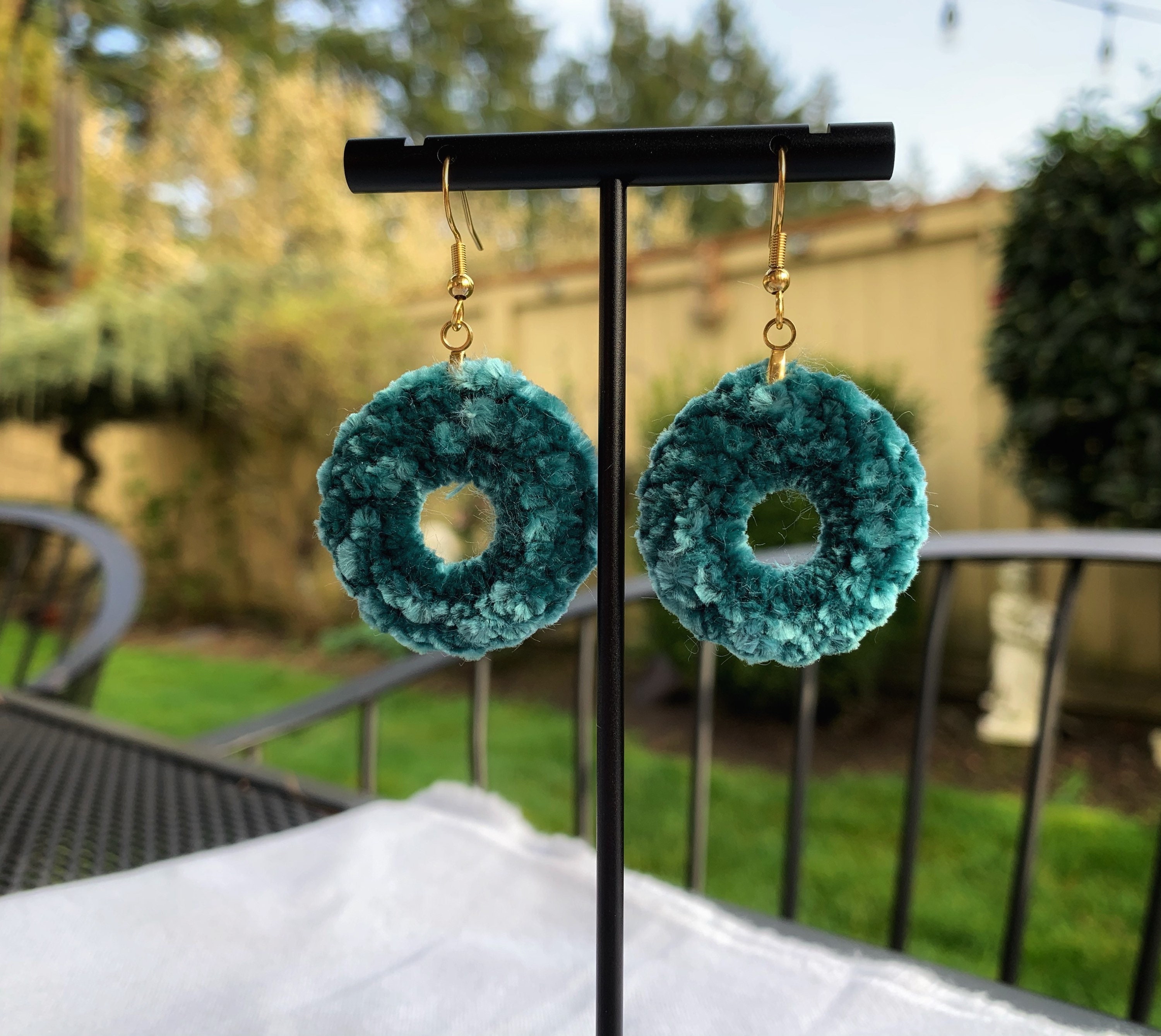 Emerald Green Velvet Earrings/ Handmade/ Crochet Etsy UK
