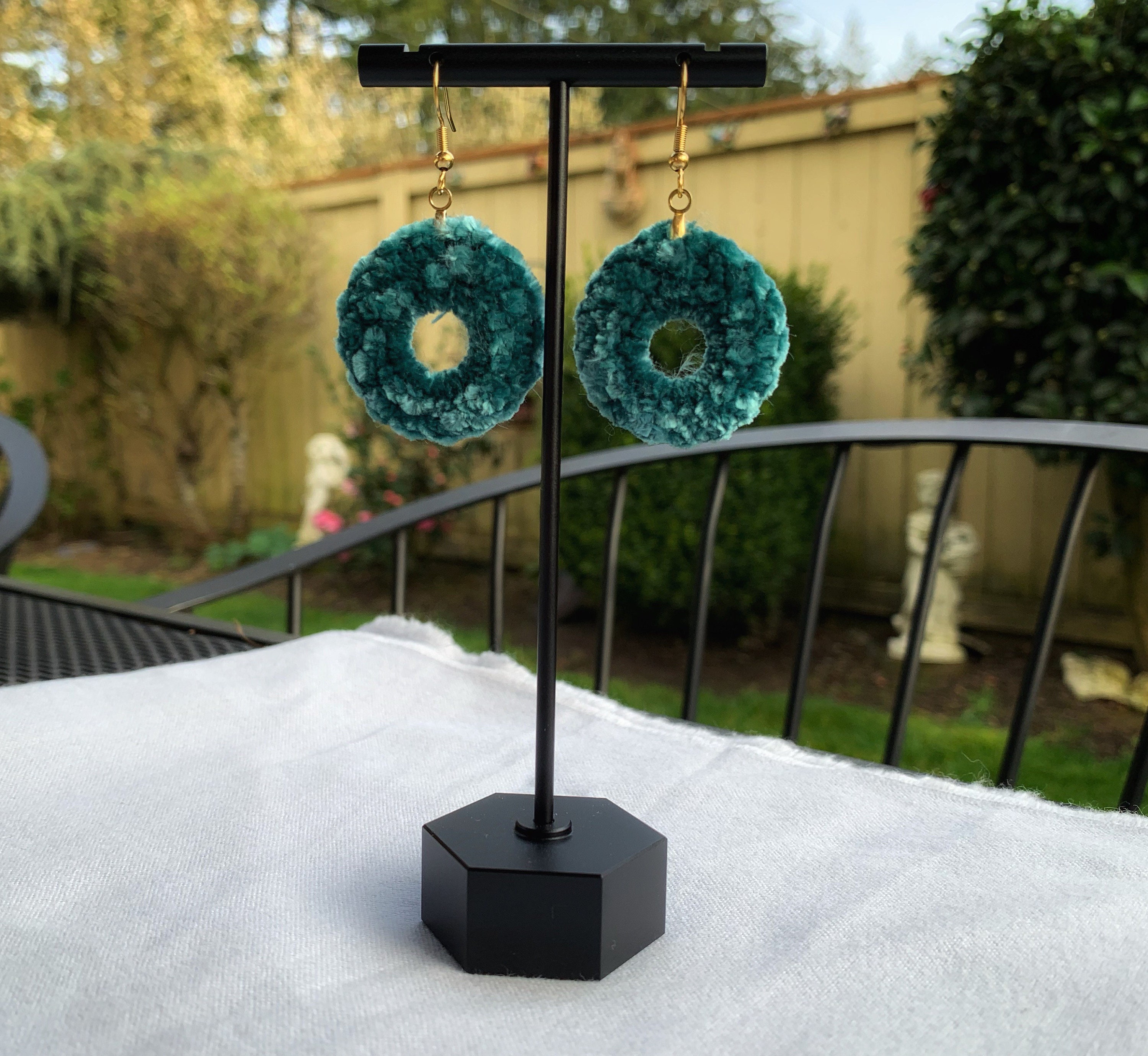 Emerald Green Velvet Earrings/ Handmade/ Crochet Etsy UK