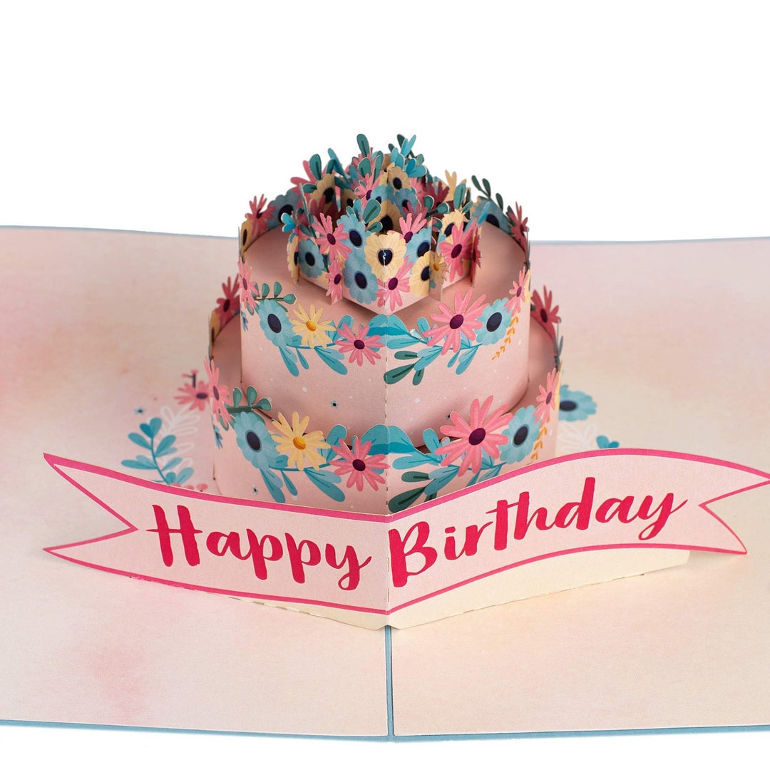 Pop up Happy Birthday Card Unique 3D Cake and Flower for Mom Daughter ...