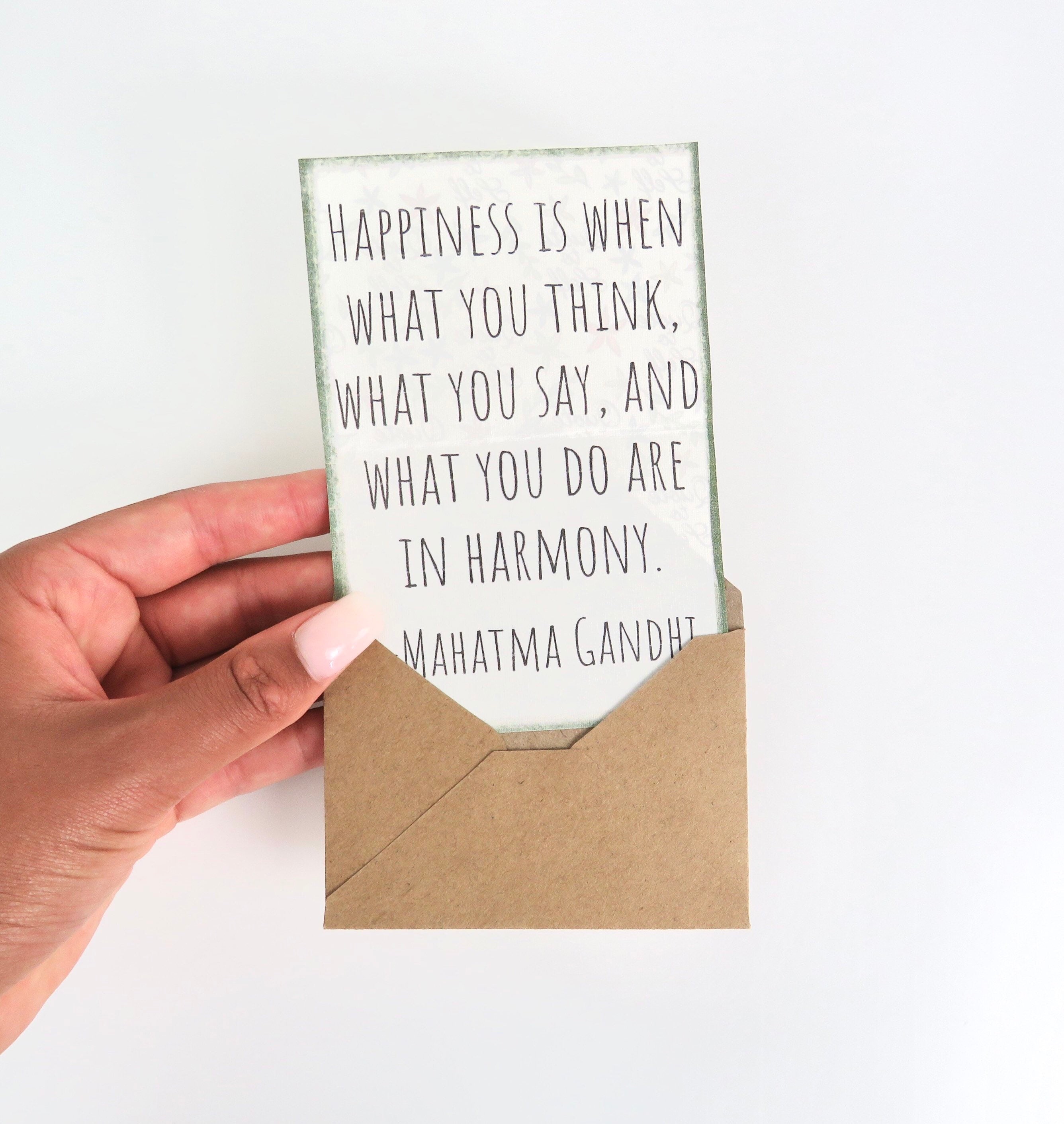 Happiness Quote Happy Mail Letter Inspirational Gift Gandhi Etsy UK
