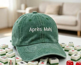 Embroidered Après Mahj Baseball Hat,Mahjong Team Hats,Vintage Washed Cotton Adjustable Dad Hat,Mahjong Enthusiasts Hat,Mahjong Player Gift