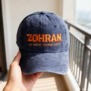 Geborduurde Zohran voor New York City-hoed, Zohran Mamdani-hoed, vintage gewassen katoenen baseballpet, verstelbare snapback-hoed, Mamdani voor burgemeester-pet