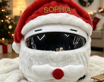 Custom Embroidered Name Plush Christmas Hat Helmet Cover Ski Mask,Personalized Motorcycle/Bicycle Helmet Christmas Hat,Winter Balaclava Hat