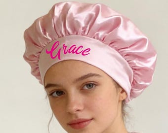 Custom Name Printed Bonnet,Personalized Satin Hair Bonnet,Curly Hair Sleep Bonnet for Women,Natural Hair Satin Bonnet,Adult Bonnet,Hair Care