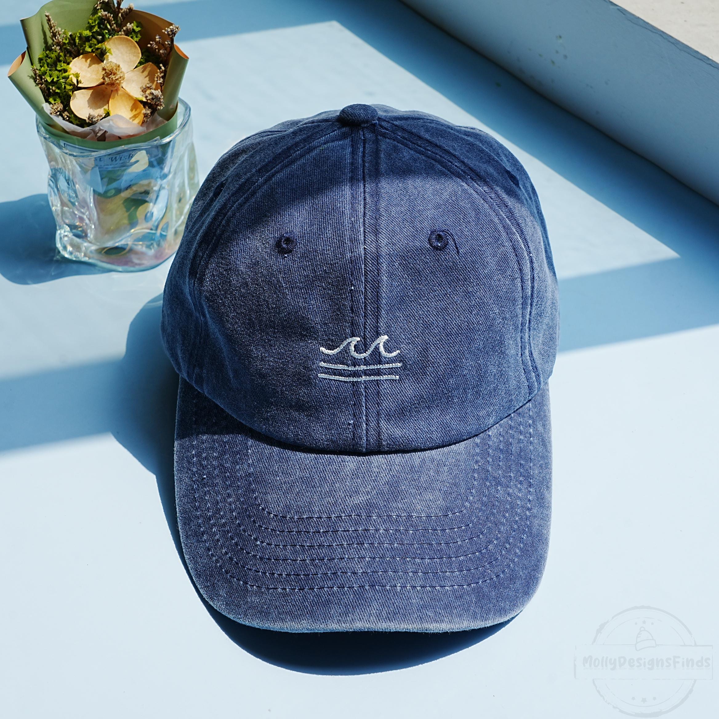 Embroidered Beach Wave Hat,Embroidered Baseball Cap,Bachelorette Party Hats,Navy Blue Hat,Beach Hat,Unisex Cap,Vintage Baseball Cap,Sun Hat