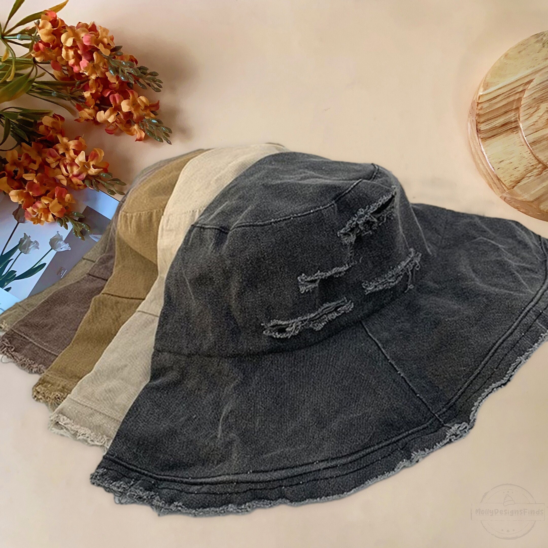 Boho Stitching Washed Bucket Hat Vintage Distressed Cowboy Boonie Hats Outdoor Mountaineering Fishing Sun Hat, Bucket Hats