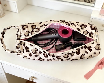 Leopard Print Pattern Hair Tool Organizer Bag,Custom Name Makeup & Hair Tool Travel Bag,Curling Iron Bag,Stylish Hair Tool Organizer,Gift