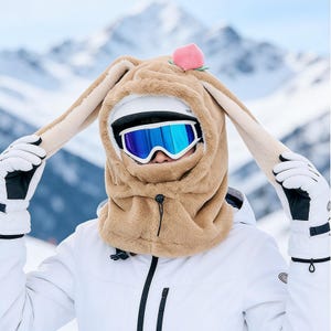 Cute Bunny Pullover Hat,Full Face Ski Mask,Cartoon Animal Plush Hat,Face Covering Hat,Winter Warm Hat,Funny Peach Rabbit Balaclava Hat,Gift image 11