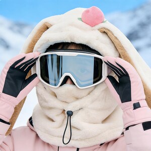 Cute Bunny Pullover Hat,Full Face Ski Mask,Cartoon Animal Plush Hat,Face Covering Hat,Winter Warm Hat,Funny Peach Rabbit Balaclava Hat,Gift image 13