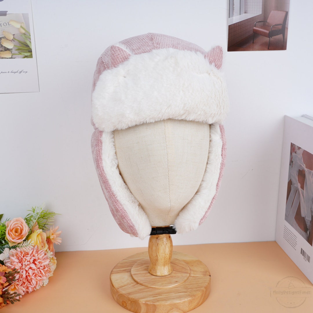 Pink Plush Cat Ears Ushanka Hat,kawii Ear Parentchild Hat,warm Winter
