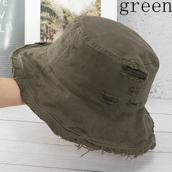 Distressed Bucket Hatripped Hatsolid 