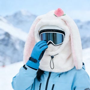 Cute Bunny Pullover Hat,Full Face Ski Mask,Cartoon Animal Plush Hat,Face Covering Hat,Winter Warm Hat,Funny Peach Rabbit Balaclava Hat,Gift image 12