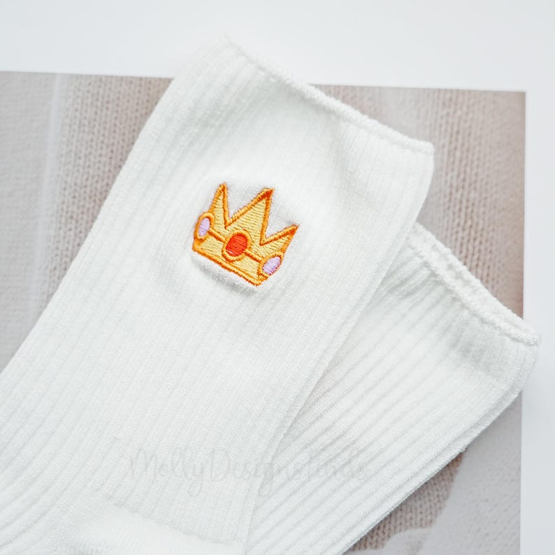 Crown Embroidered Socks,Princess Peach Crown Embroidered Cotton Socks,Sports Socks,Yoga Pilates Socks,Women Casual Socks,Spring Floor Socks image 7