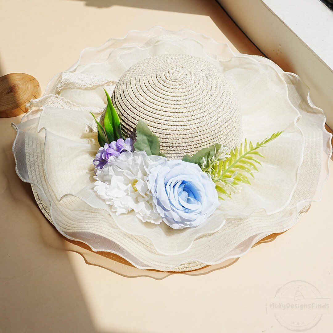 Flower Straw Hat,summer Beach Flower Straw Hat With Wide Brim,floral
