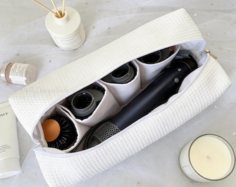 ミニマリストワッフルスタイルのヘアツールオーガナイザーバッグ、製品コンパートメント付き、カスタムネームヘアツールトラベルバッグ、ヘアツール用保護ケース、ギフト