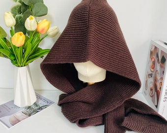 Scarf Shawl All-in-one HatsSimple Solid Crochet Hats,Knitted Winter Warm Shawl False Collar Hats,Autumn Trendy Elegant Hats,Casual Hat Gifts