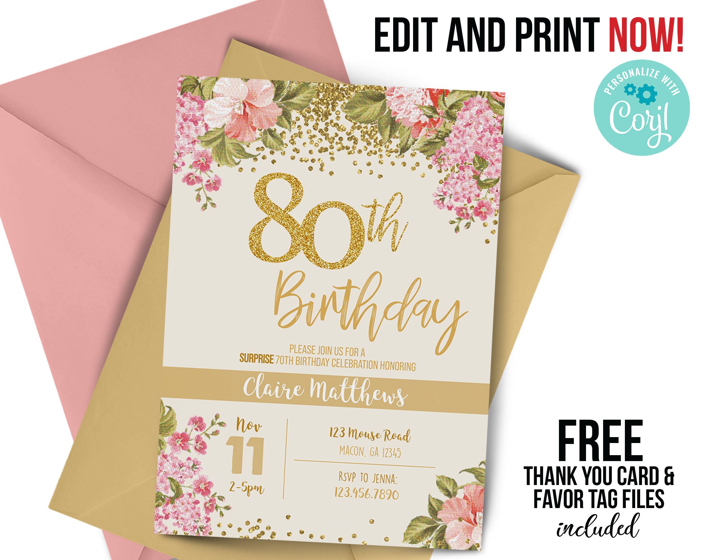 ANY Age 60th Birthday Invitation 60 Years Old 60th Gold - Etsy UK