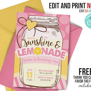 ANY Color/Age, lemonade birthday invitation, first birthday, lemonade stand party, pink lemonade, lemonade party, pink lemonade birthday