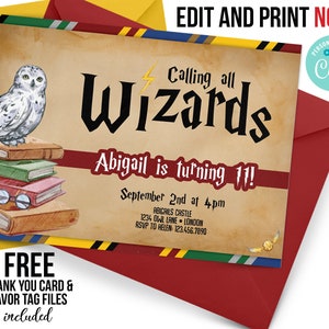 ANY Age, wizard birthday invitation, magic school invitation, magic, wizard, potter, house, castle