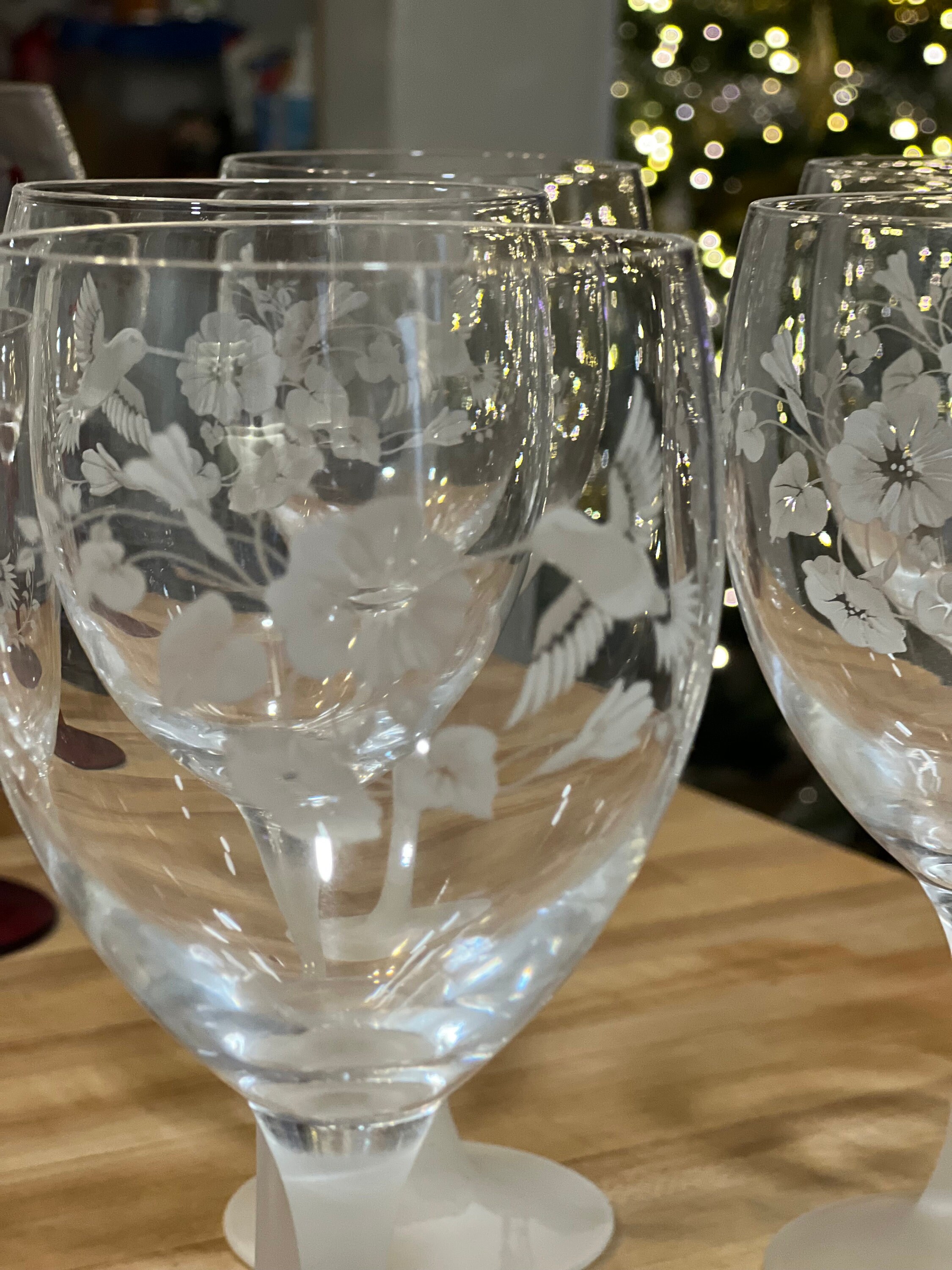 Hummingbird Goblets Wine Glasses Vintage Crystal Etched Frosted Avon ...