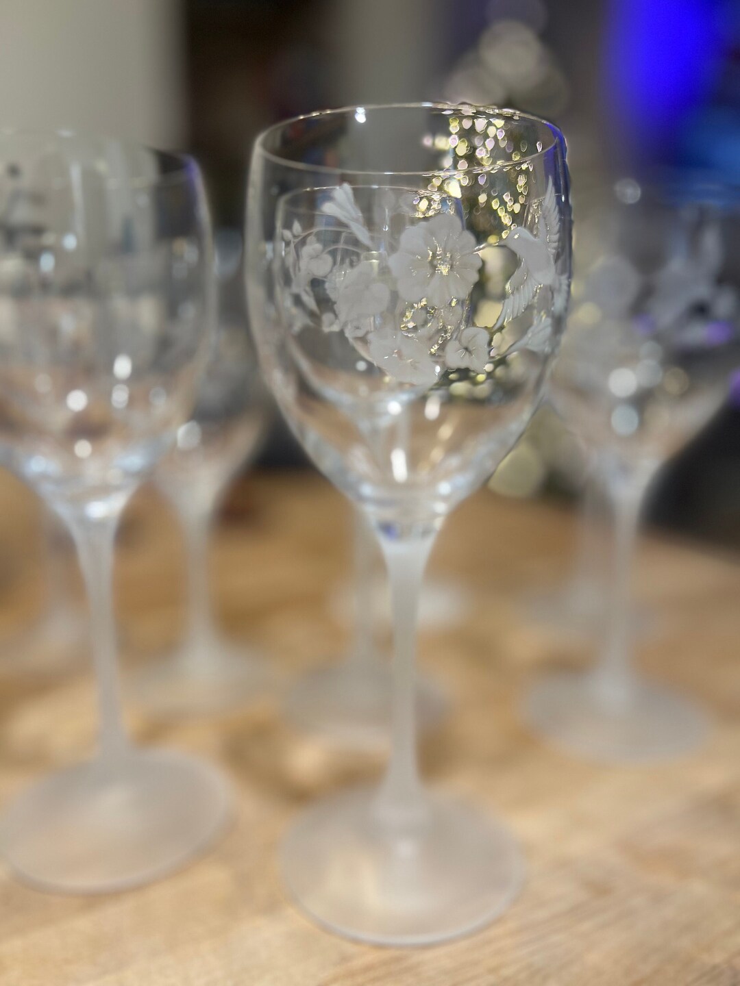 Hummingbird Goblets Wine Glasses Vintage Crystal Etched Frosted Avon ...