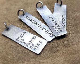 Personalised Silver Bar Pendant, Hand Stamped Necklace Rustic, Customised Sterling Silver Jewellery