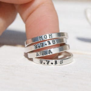 Personalized Sterling Silver Stacking Ring: Hand Stamped Name Ring