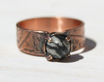 Black Silk Copper Ring, Jasper Ring, Pure Copper Jewellery