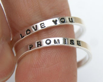 Hand Stamped Personalised Ring, Sterling Silver Name Ring