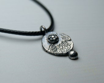 Sterling Silver Flower Pendant, Silver Organic Necklace, Small Rustic Pendant, Boho Necklace, Delicate Oxidised Pendant