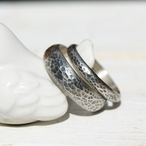 Sterling Silver Wedding Rings | Couple Ring Set | Hammered Oxidised Wedding Bands