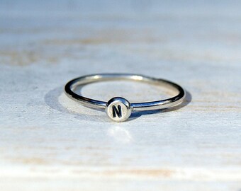 Dainty Sterling Silver Initial Ring: Personalized Letter Stacking Ring