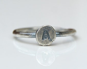 Custom Letter Ring, Organic Silver Jewellery, Distressed Oxidised Ring