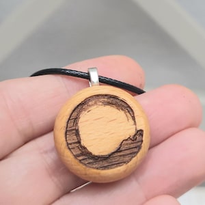 Enso Zen Circle Pendant: Laser Engraved Beechwood Necklace