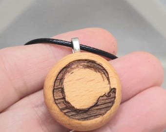 Enso Zen Circle Pendant: Laser Engraved Beechwood Necklace