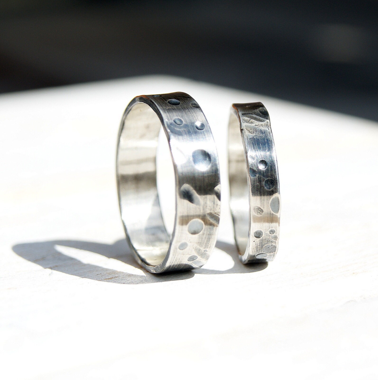 Celestial Wedding Rings Hammered Wedding Bands Couple Ring Etsy