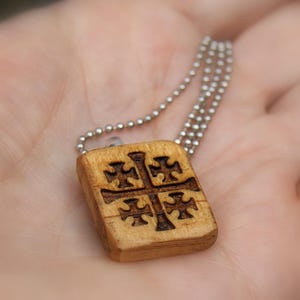 Jerusalem Cross Necklace | Spiritual Pendant | Laser Engraved Beechwood Pendant for Protection & Faith | Crusader Symbol | Handmade Gift