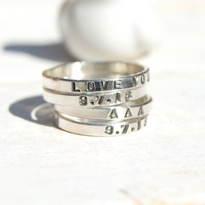 Personalised Sterling Silver Ring Stacking Message Ring Name Ring Hand Stamped Jewellery