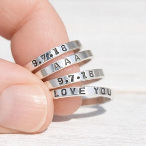 Hand Stamped Sterling Silver Stacking Ring: Personalized Name Ring
