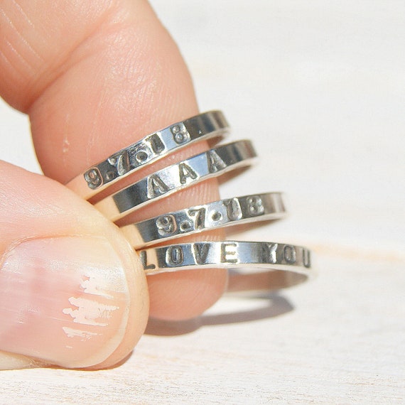 Handmade Personalised Name/Date/Message U & Me Sterling Silver Stacker Ring 