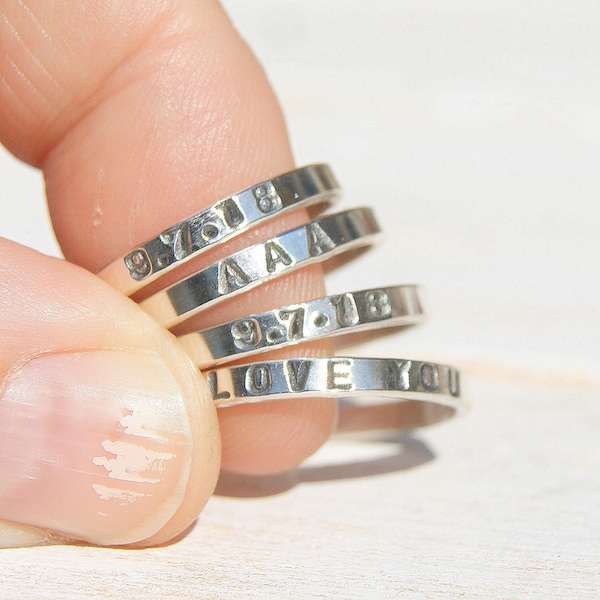 Personalised Sterling Silver Ring, Stacking Message Ring, Name Ring, Hand Stamped Jewellery