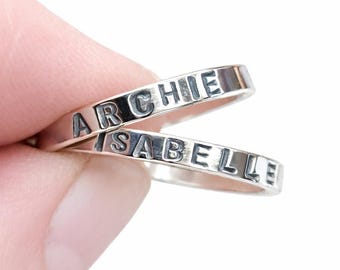Personalised Sterling Silver Ring Hand Stamped Name Ring