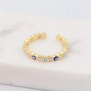 Evil Eye Ring 18K gold-plated – adjustable gold ring with Nazar eye, protective symbol jewelry, filigree women&#39;s ring, gift idea