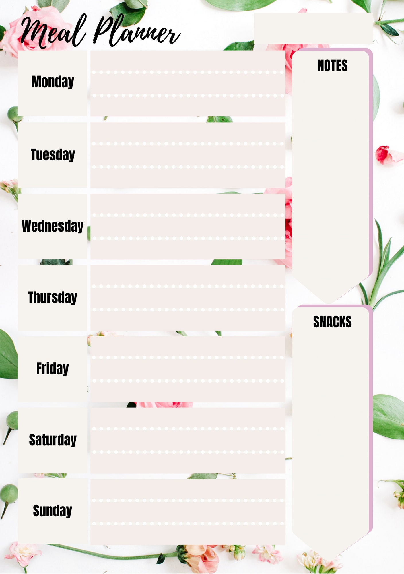 Floral Weekly Meal Planner - Etsy UK