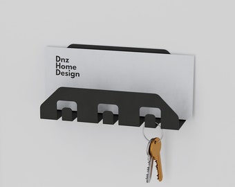 Metal Entryway Organizer, Mail Slot, Key Holder Hooks, Black or White