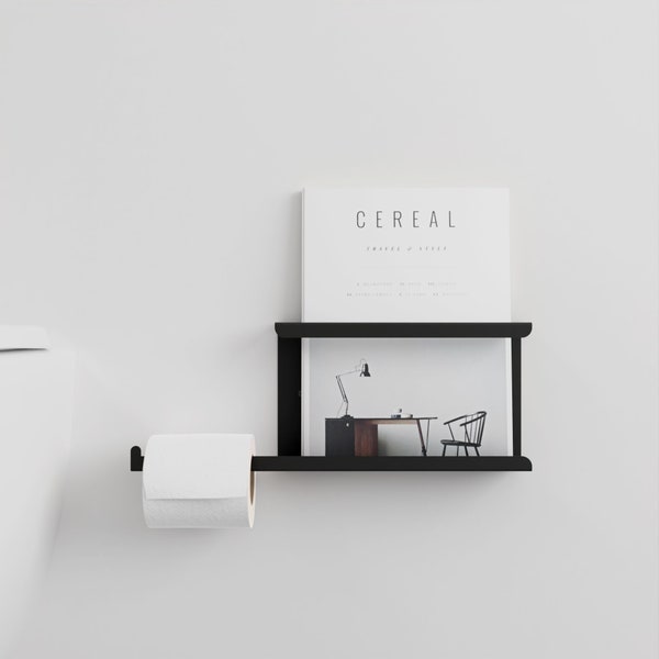 Porte-papier hygiénique minimaliste avec porte-revues, Porte-revues en métal avec porte-papier hygiénique, Organiseur de salle de bain